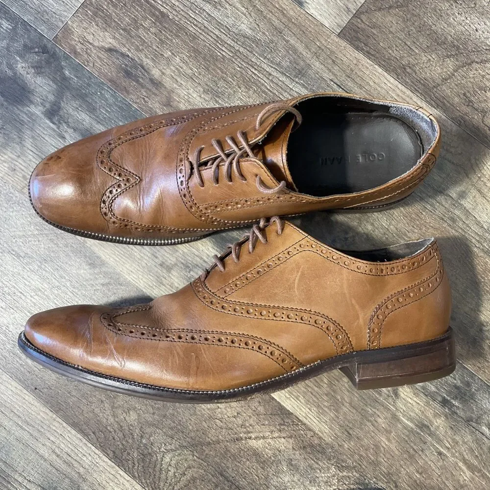 Cole Haan Wingtip Shoes Mens Size 11.5 Brown Leather Brogue Oxford Dress C12210